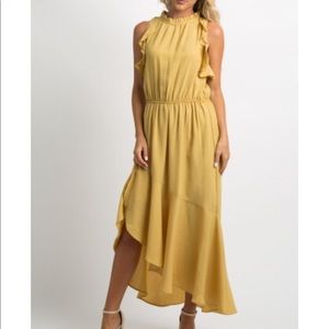 Yellow Ruffle Asymmetrical Dress